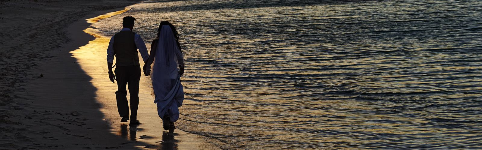 beach walk at sunset