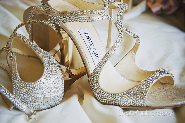 Jimmy Choo Pearl Shoes at The Tythe Barn Rustic Wedding